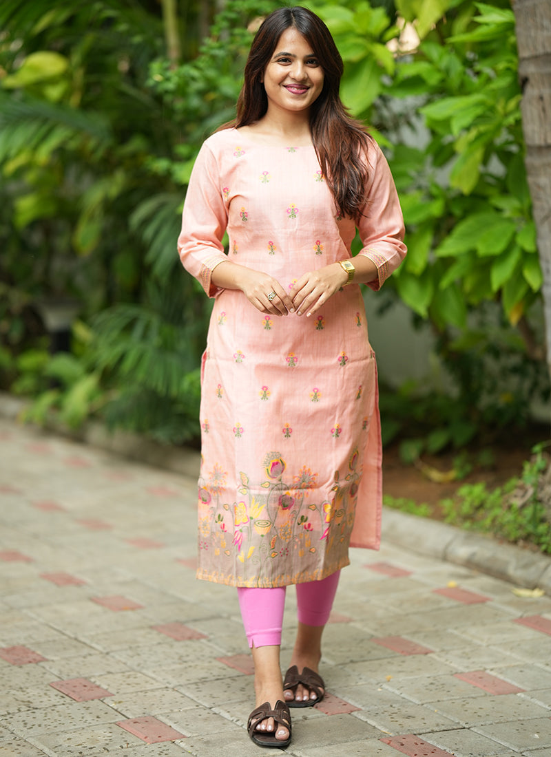 Pink Jamdani Cotton Ceremonial Kurta Set