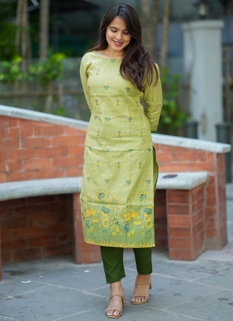 Green Jamdani Cotton Woven Festive Kurta Set