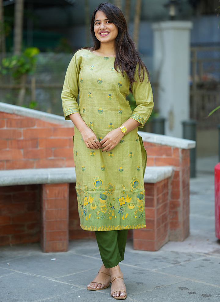 Green Jamdani Cotton Woven Festive Kurta Set