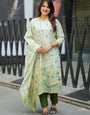 Pista Green Cotton Woven Festive Kurta Set