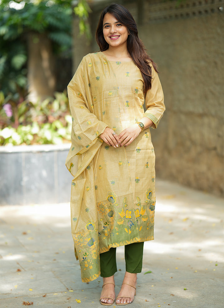 Brown Jamdani Cotton Woven Ceremonial Kurta Set