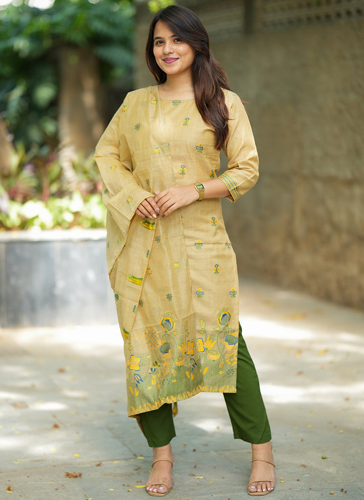 Brown Jamdani Cotton Woven Ceremonial Kurta Set