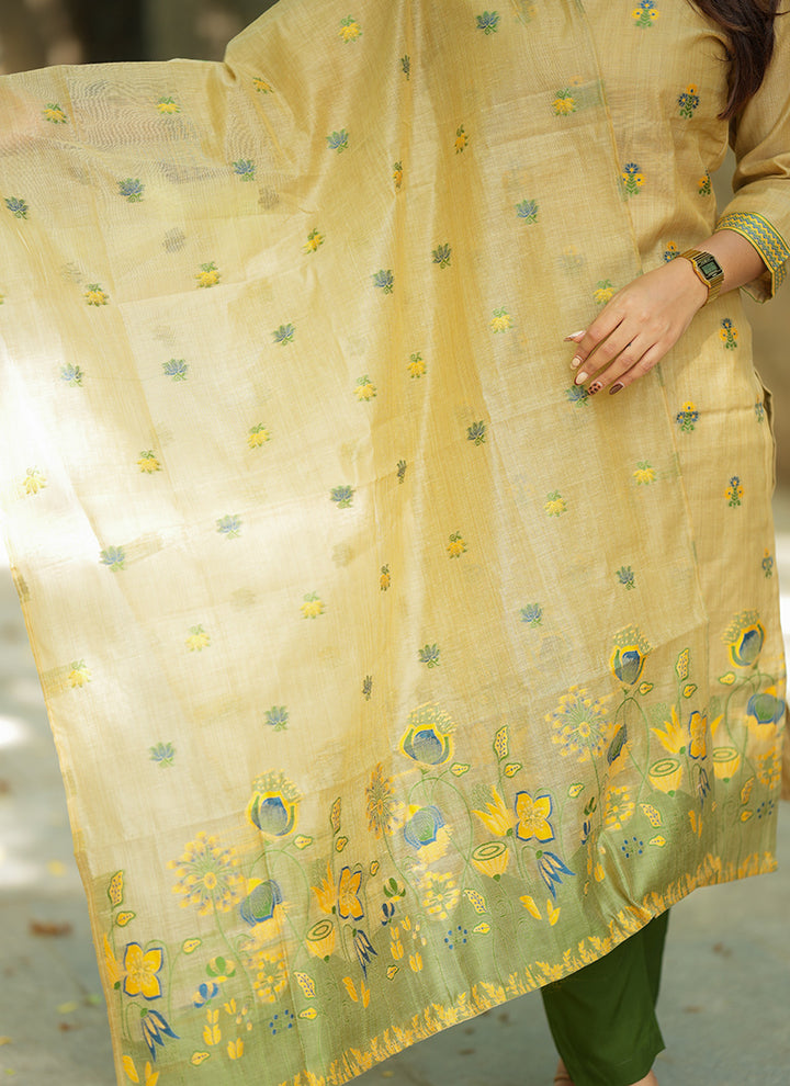 Brown Jamdani Cotton Woven Ceremonial Kurta Set