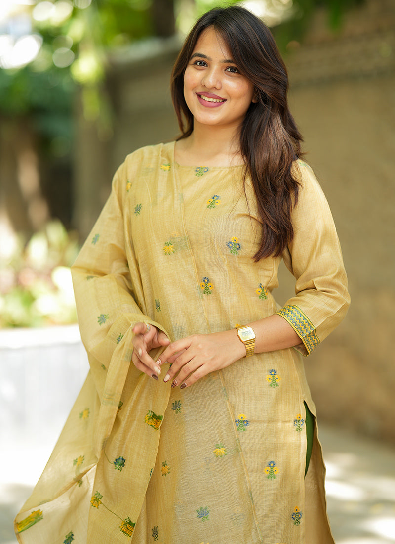 Brown Jamdani Cotton Woven Ceremonial Kurta Set