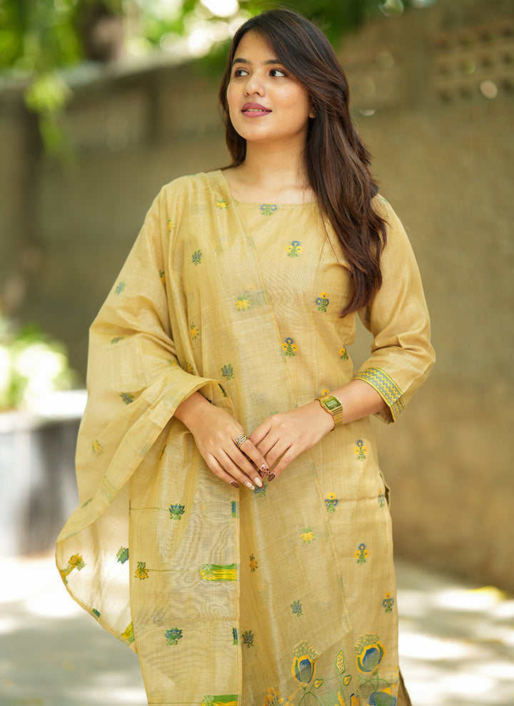 Brown Jamdani Cotton Woven Ceremonial Kurta Set