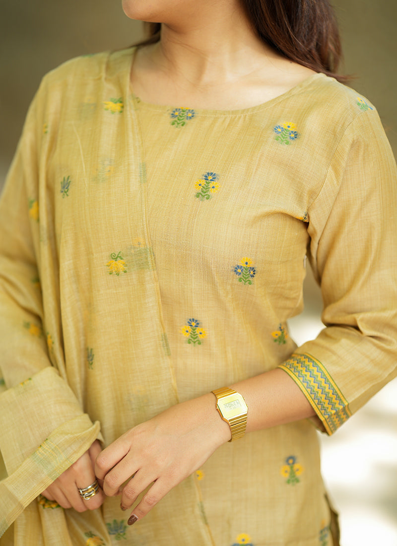 Brown Jamdani Cotton Woven Ceremonial Kurta Set
