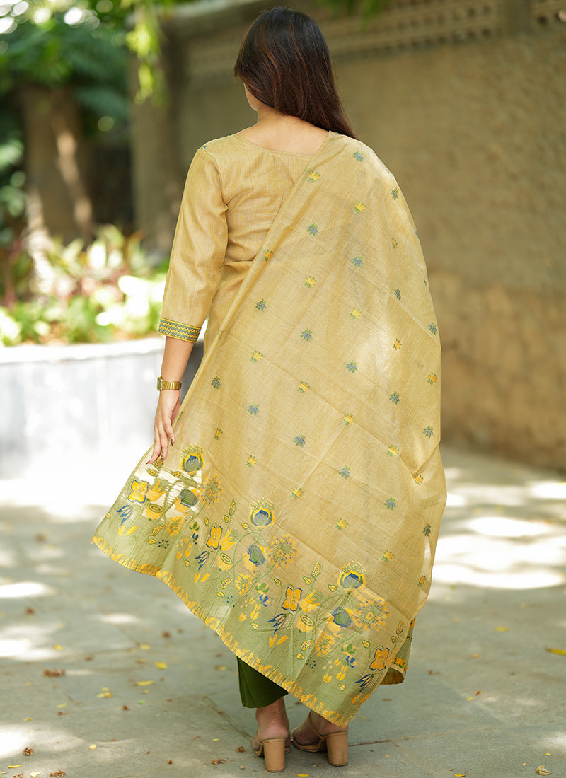 Brown Jamdani Cotton Woven Ceremonial Kurta Set