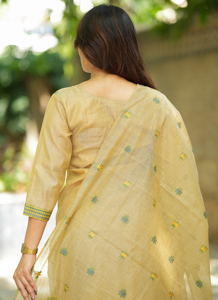 Brown Jamdani Cotton Woven Ceremonial Kurta Set