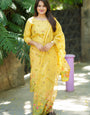 Mustard Yellow Jamdani Cotton Woven Haldi Kurta Set