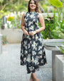 Black Rayon Flower Printed Casual Cord Set