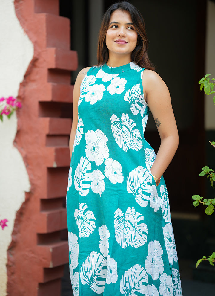 Green Rayon Flower Printed Outwear Cord Set