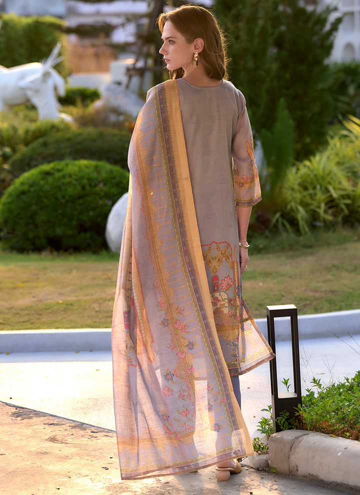 Silk Blend Lavender Kurta Set With Printed Dupatta