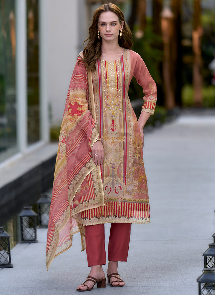 Beige Silk Blend Printed Daily Wear Kurta Set
