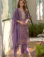 Purple Floral Printed Tissue Party Wear Kurta Set
