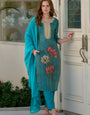 Aqua Blue Embroidered Tissue Party Wear Kurta Set