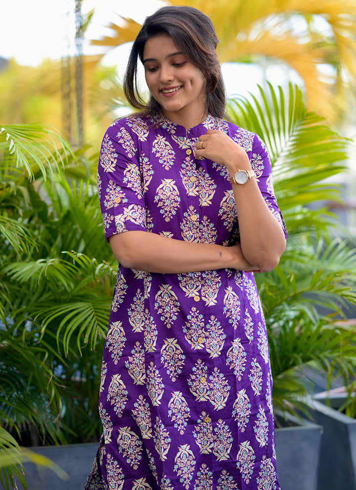 Purple Cotton Printed Casual Wear Cord Set