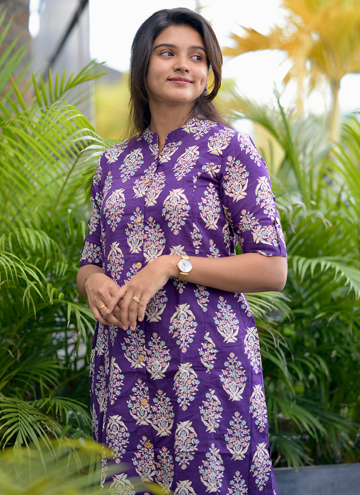 Purple Cotton Printed Casual Wear Cord Set