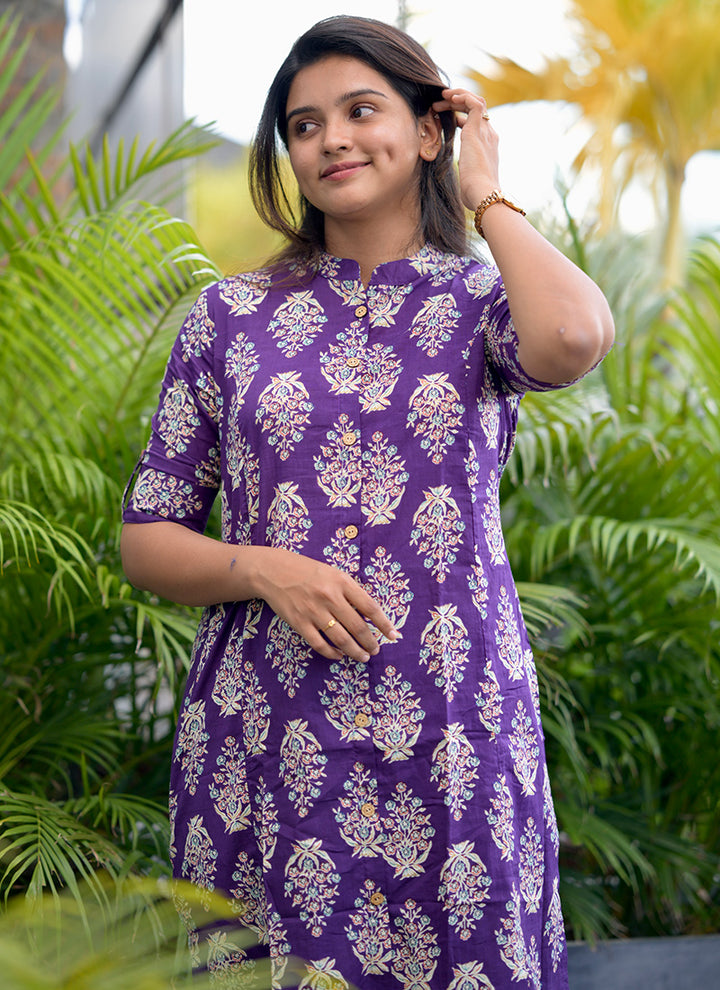 Purple Cotton Printed Casual Wear Cord Set