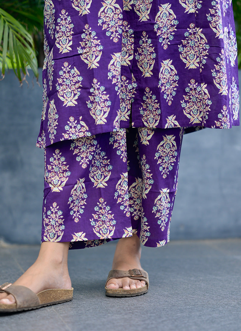 Purple Cotton Printed Casual Wear Cord Set