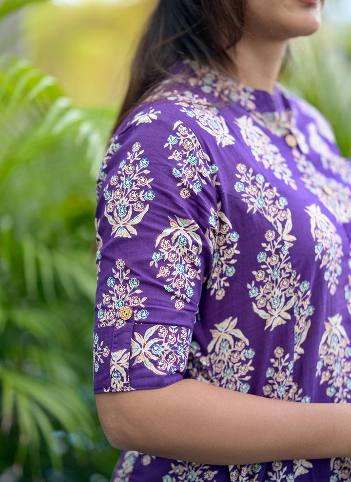 Purple Cotton Printed Casual Wear Cord Set