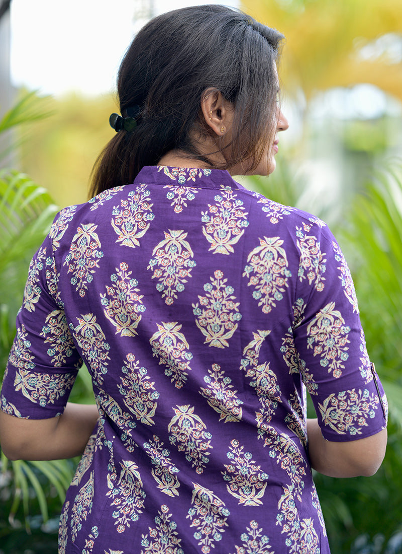 Purple Cotton Printed Casual Wear Cord Set