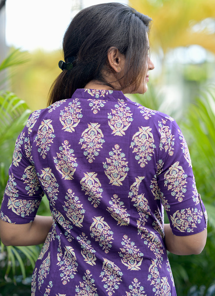 Purple Cotton Printed Casual Wear Cord Set