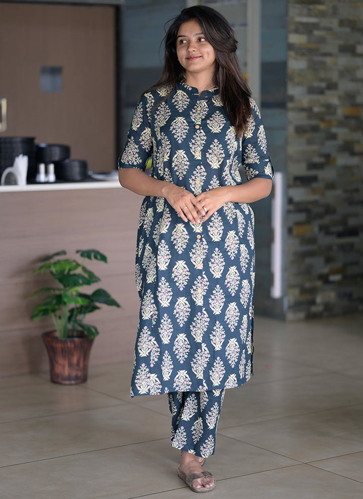 Rama Green Cotton Printed Casual Wear Cord Set