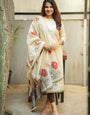 Cream Floral Printed Cotton Kurta And Dupatta