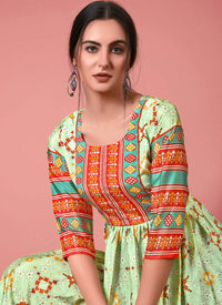 Pista Green Digital Printed Chinon Gown