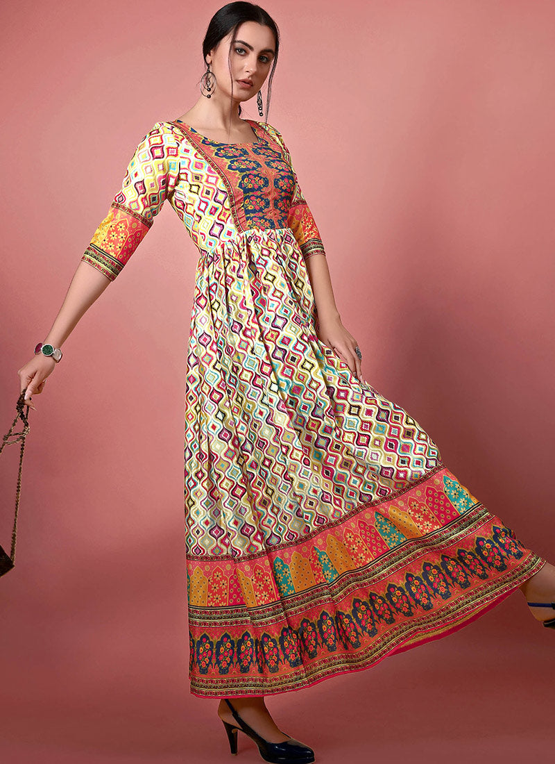 Multi Color Digital Patola Print Flared Gown
