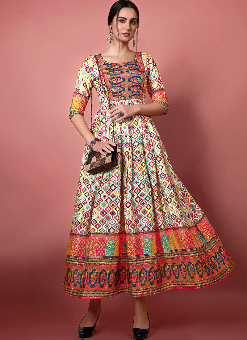 Multi Color Digital Patola Print Flared Gown