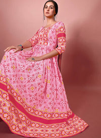 Pink Color Patola Printed Chinon Gown
