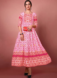 Pink Color Patola Printed Chinon Gown
