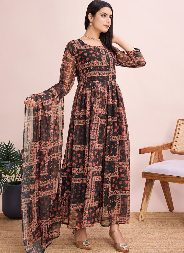 Black Color Floral Print Georgette Dress