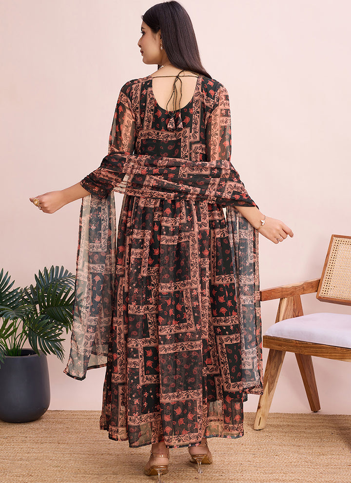 Black Color Floral Print Georgette Dress