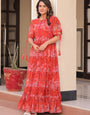 Red Faux Georgette Printed Party Wear Gown