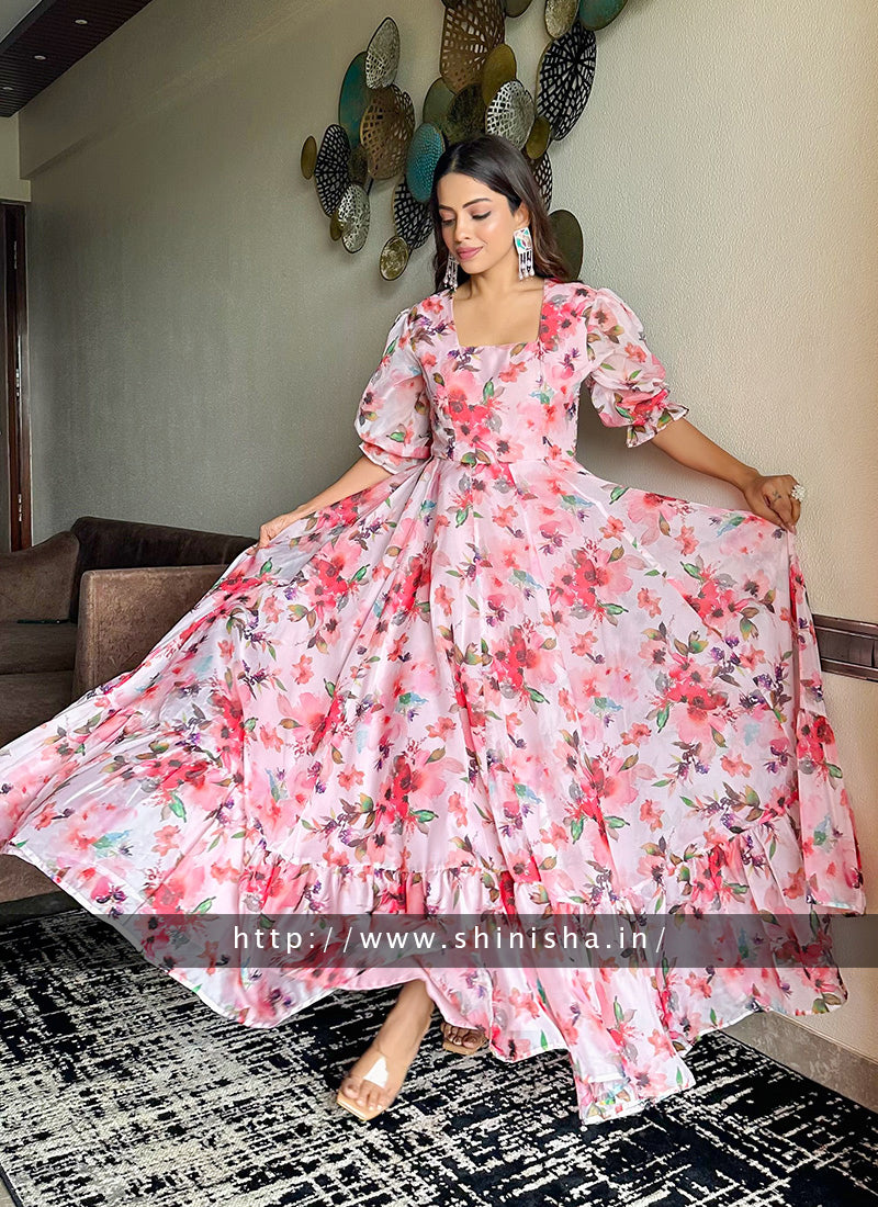 Pink Organza Maxi Dress – Indian Rani
