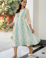 Off White Georgette Floral Printed Flared Midi Dress