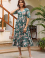 Green Pure Cotton Floral Printed Midi Dress