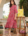 Pink Pure Cotton Floral Printed Midi Dress