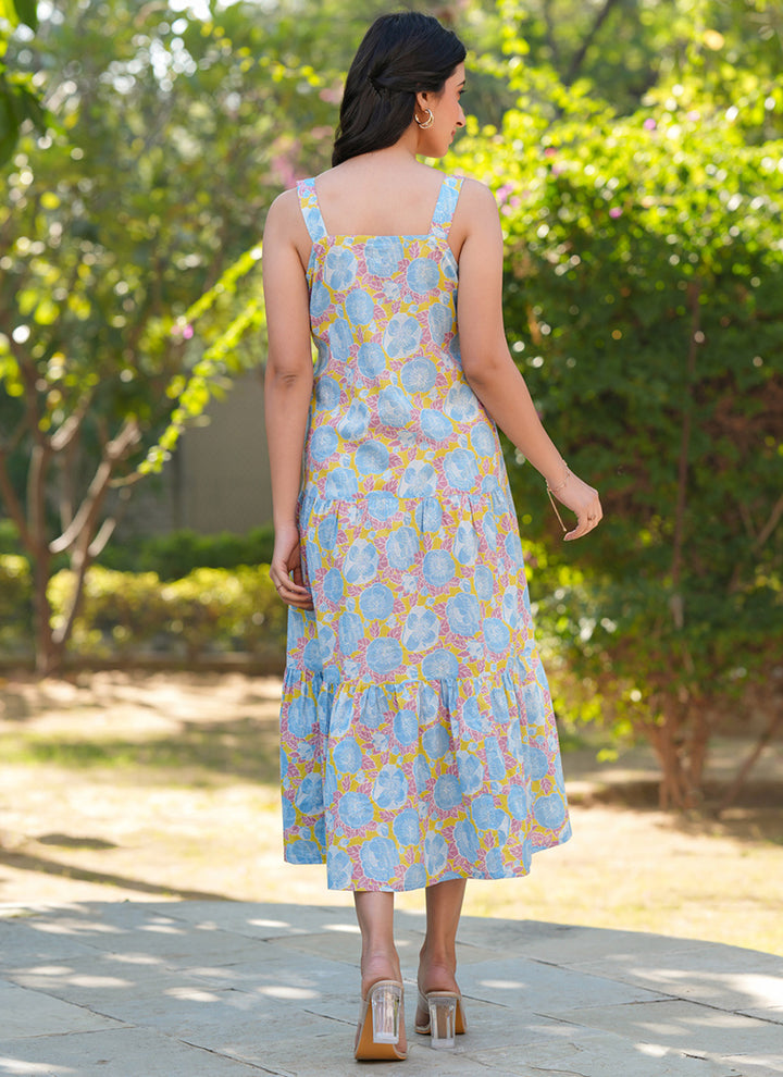 Multicolor Pure Cotton Flower Printed Midi Dress