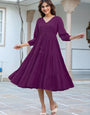 Purple Rayon Plain A-Line Midi Dress