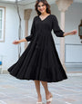 Black Rayon Plain A-Line Midi Dress