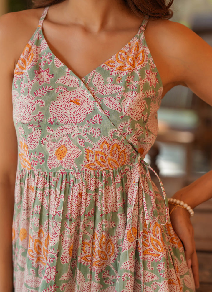 Multicolor Pure Cotton Floral Printed Flair Midi Dress