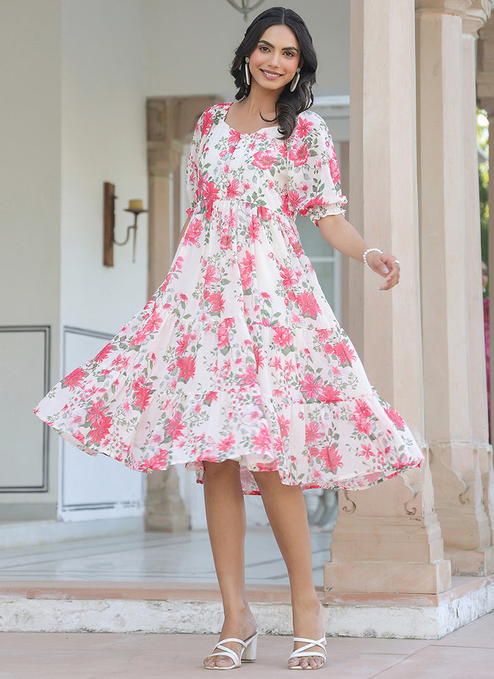 Printed Georgette Dress Floral Printed Flair Midi Dress