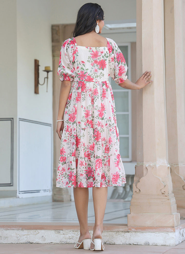Printed Georgette Dress Floral Printed Flair Midi Dress