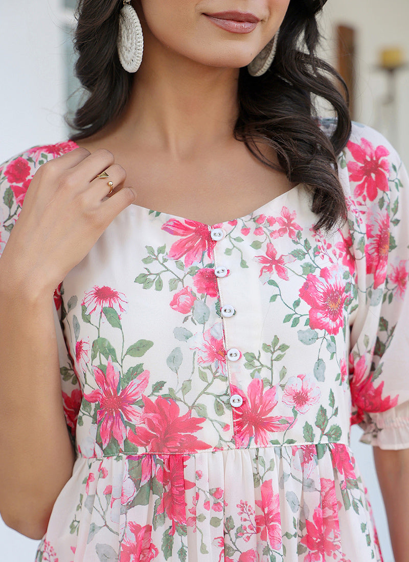 Printed Georgette Dress Floral Printed Flair Midi Dress