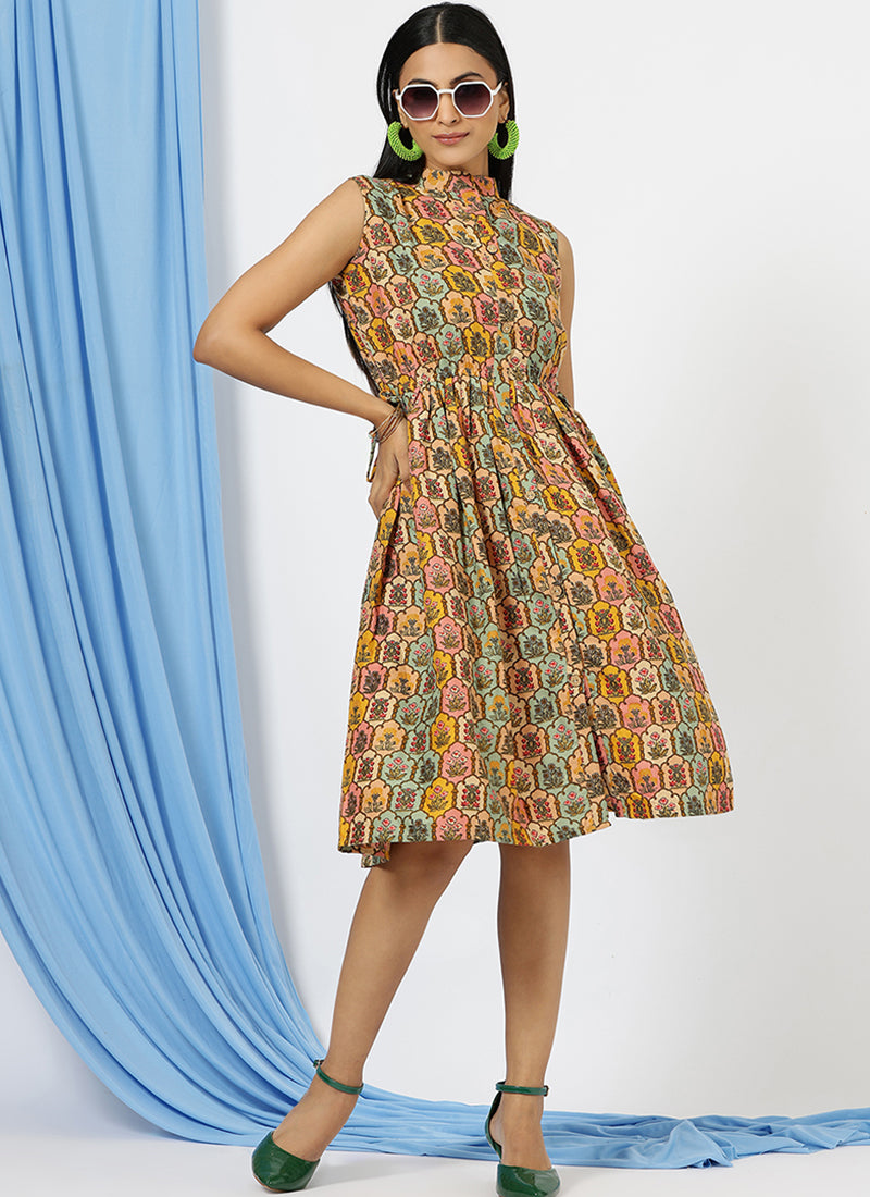 Attractive Floral Print Rayon Cotton  Midi Dress