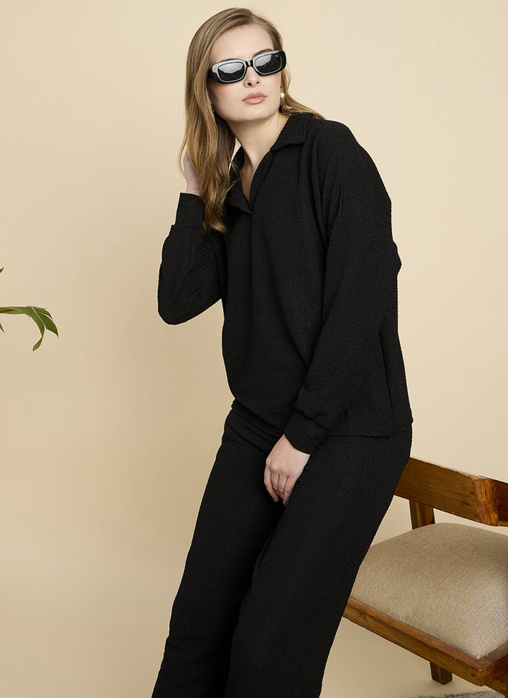 Black Cotton Blend Outwear Co-Ord Set