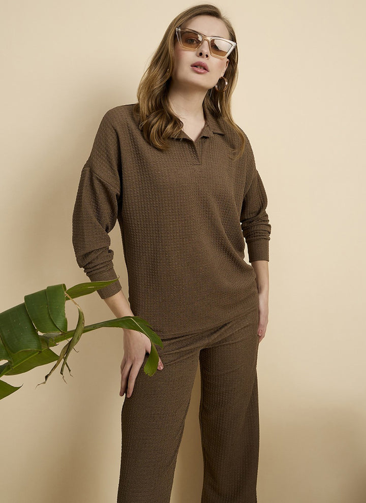Brown Cotton Blend Outwear Co-Ord Set